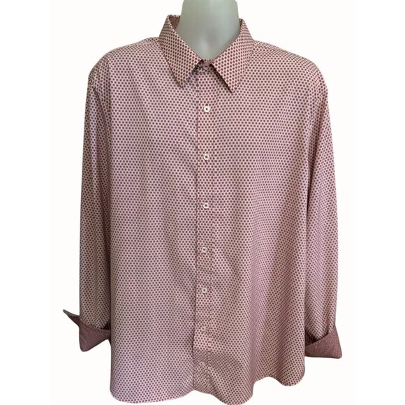 Nick Graham Mens Stretch Modern Fit Long Sleeve Shirt 2XL Red Geometric Design - Picture 1 of 7